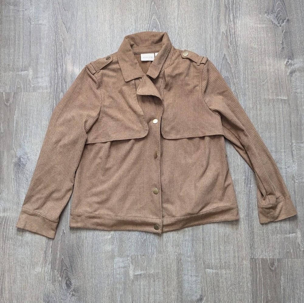 Chico's Brown Mesh Jacket With Brass Buttons Size L